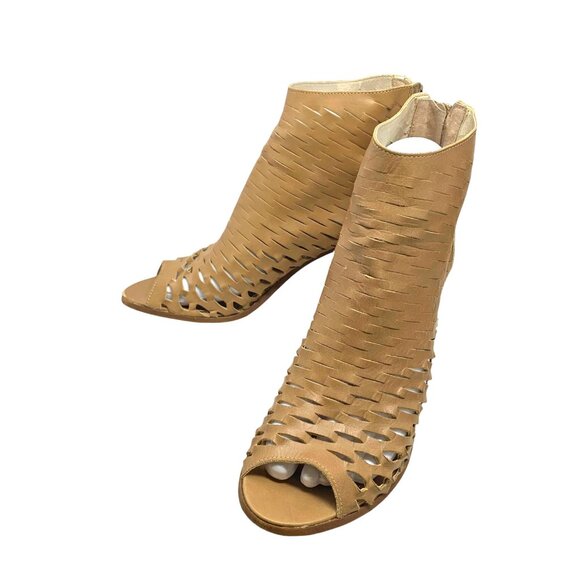 Piampiani Tan Laser Cut Leather Open Toe Booties - Picture 12 of 12